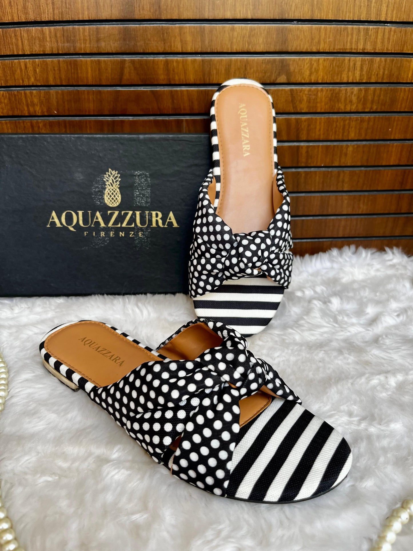 AQUAZZURA x Racil Menorca Mixed-Print Flat Slide Sandals