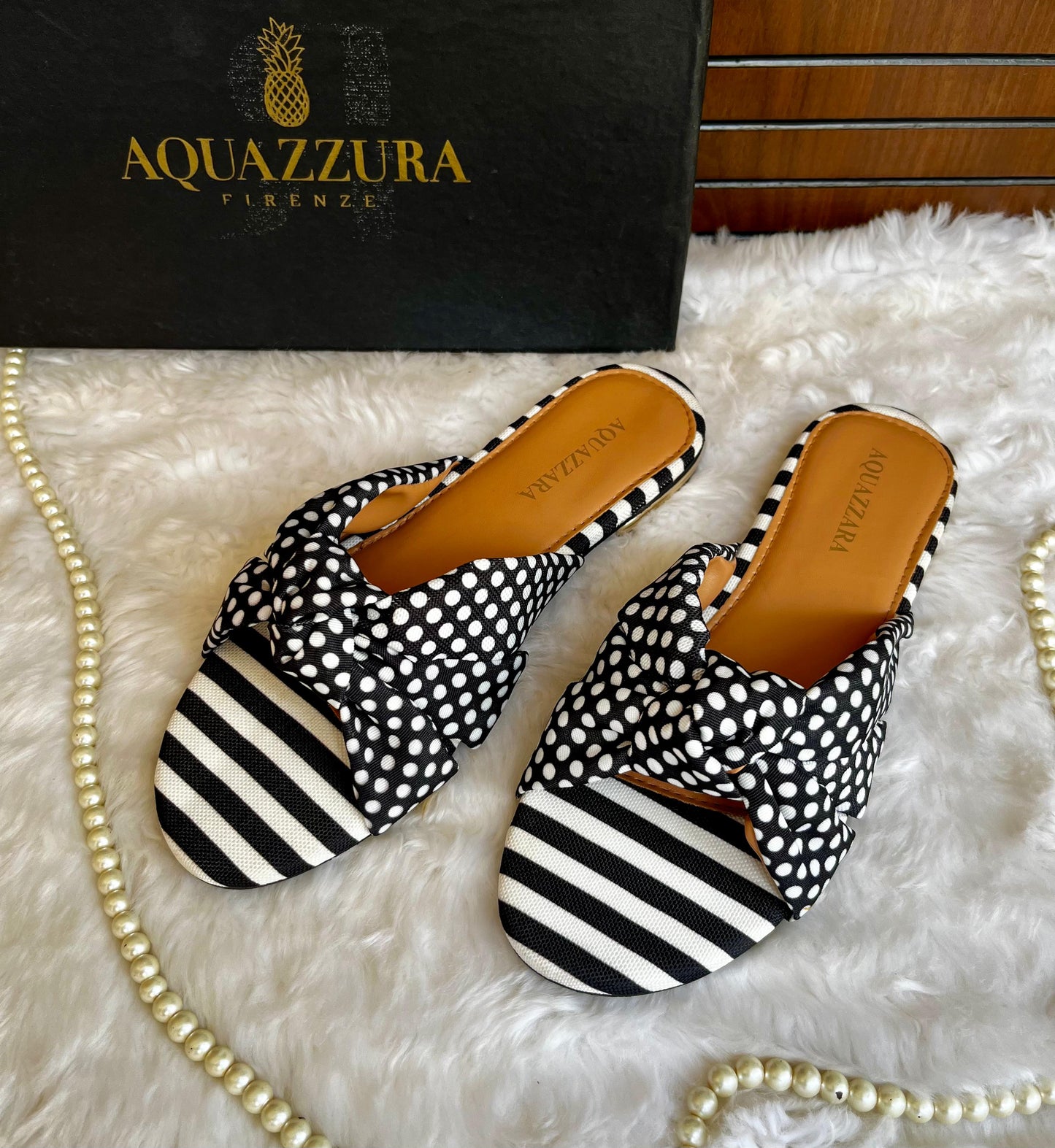 AQUAZZURA x Racil Menorca Mixed-Print Flat Slide Sandals