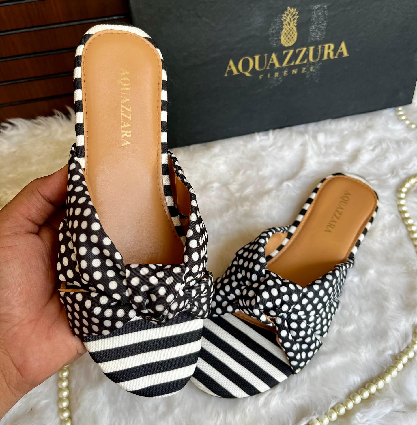 AQUAZZURA x Racil Menorca Mixed-Print Flat Slide Sandals