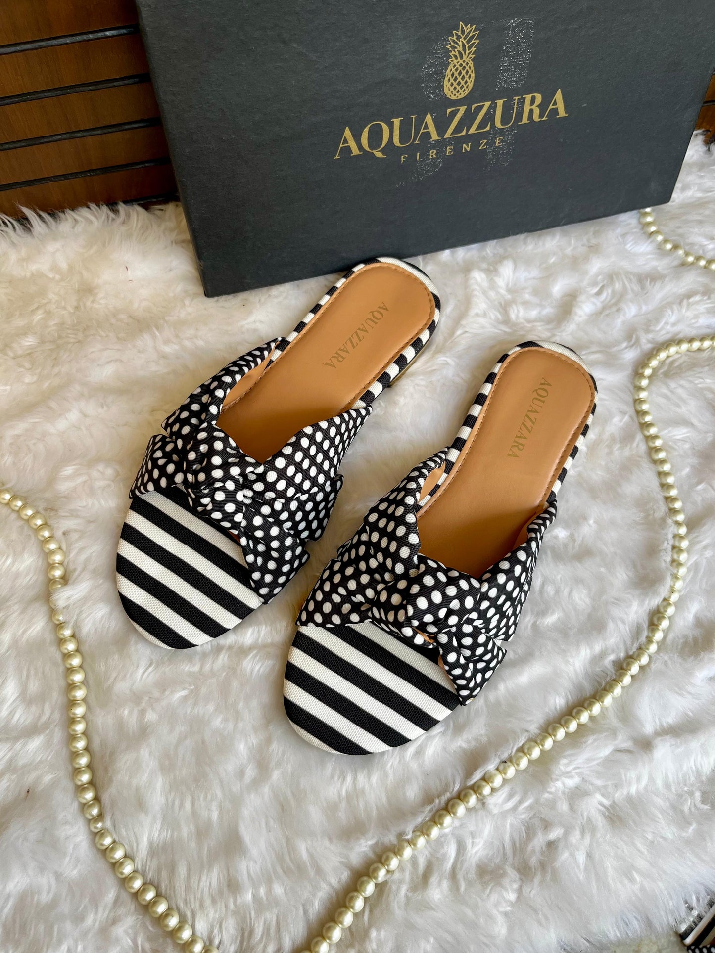 AQUAZZURA x Racil Menorca Mixed-Print Flat Slide Sandals